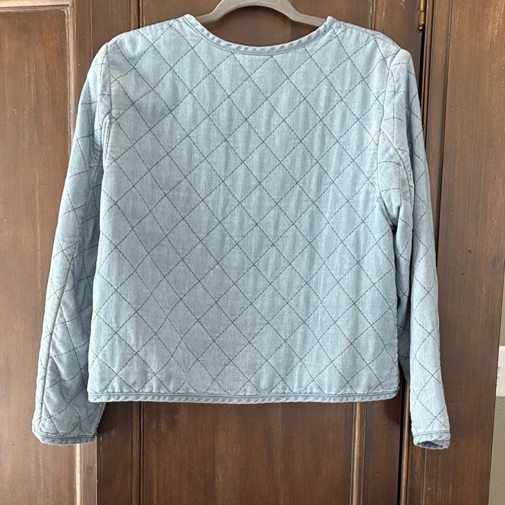 J. Jill Light Blue Quilted Denim Jacket with Gold Buttons - Picture 2 of 4